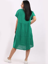 Load image into Gallery viewer, &#39;Anna&#39; Green 100% Linen Dress with Pockets