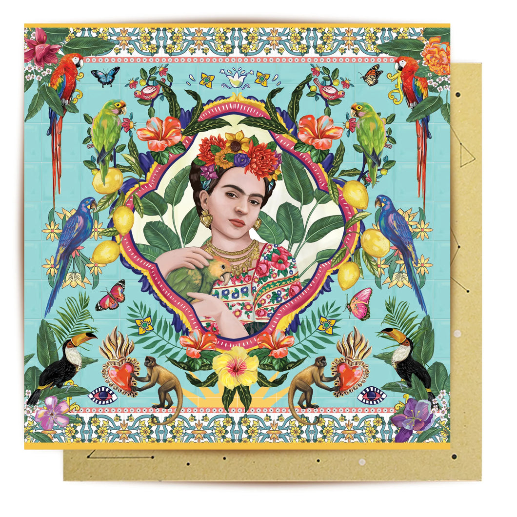 Frida Kahlo 'Mexican Folklore Blue Tiles' Greeting Card