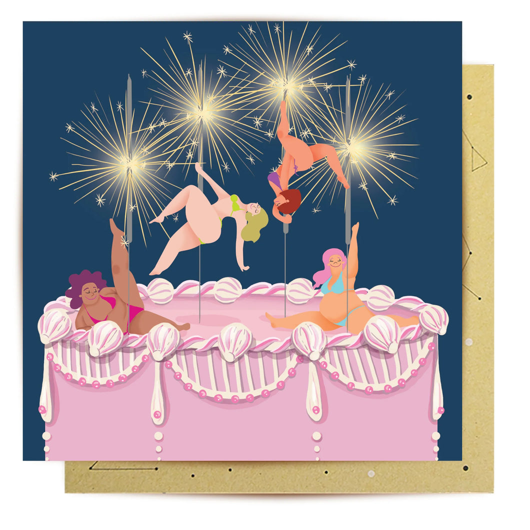 Pole Dancer Cake - Greeting Card