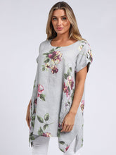 Load image into Gallery viewer, &#39;Bella&#39; Grey Floral 100% Linen Tunic Top