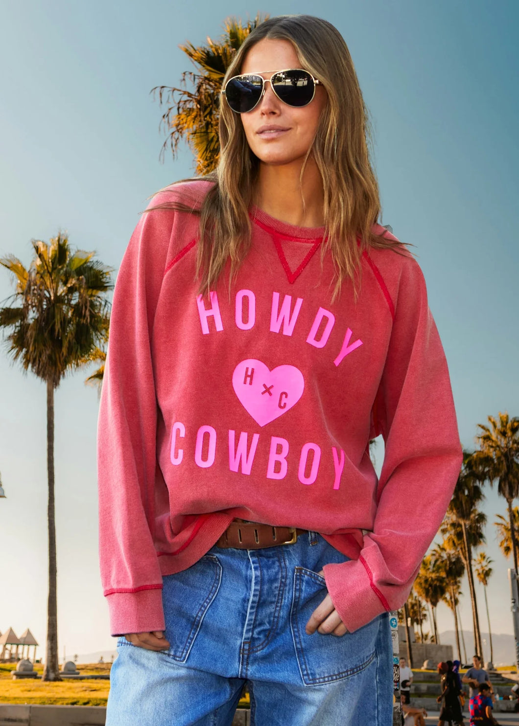 Red 'Howdy Cowboy' Vintage Wash Sweat - Hammill & Co