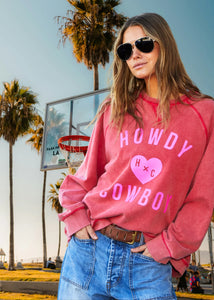 Red 'Howdy Cowboy' Vintage Wash Sweat - Hammill & Co