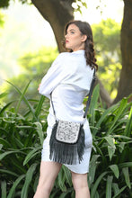 Load image into Gallery viewer, Brown Hand Carved Tooled Leather Flap Sling Bag with Fringing