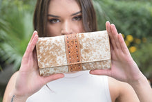 Load image into Gallery viewer, Gordon Tan &amp; White Cowhide Hand Painted Tooled Leather Trifold Wallet