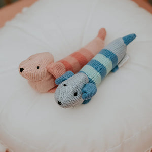 Blue Dachshund Knit Rattle