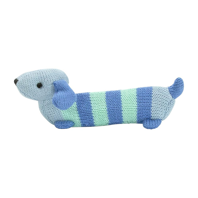 Blue Dachshund Knit Rattle