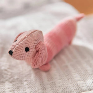 Pink Dachshund Knit Rattle