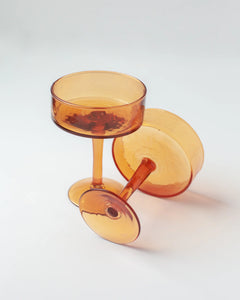 Set of 2 Amber Handblown Coupe Cocktail Glasses