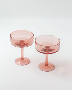 Set of 2 Blush Handblown Coupe Cocktail Glasses