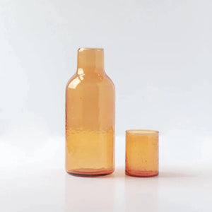 Amber Carafe & Cup - Handblown Recycled Glass