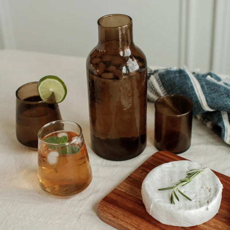 Smoke Carafe & Cup - Handblown Recycled Glass