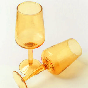 Set of 2 Amber Handblown Wine Glasses