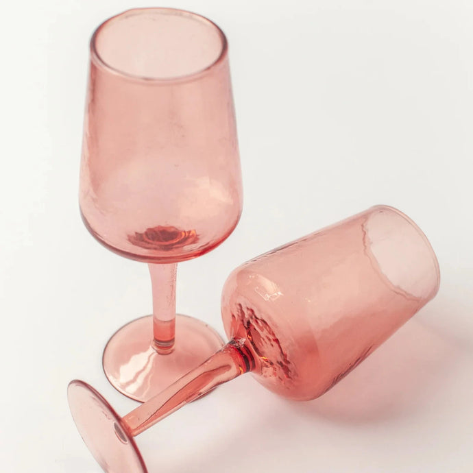 Set of 2 Blush Handblown Wine Glasses