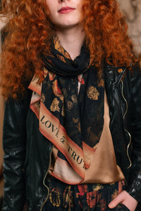 'Heart Of Gold' Scarf with Swallow & Sacred Heart Print - Market of Stars
