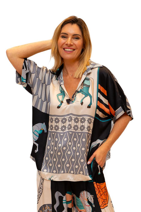 Black Helen of Troy Horse Print Shirt