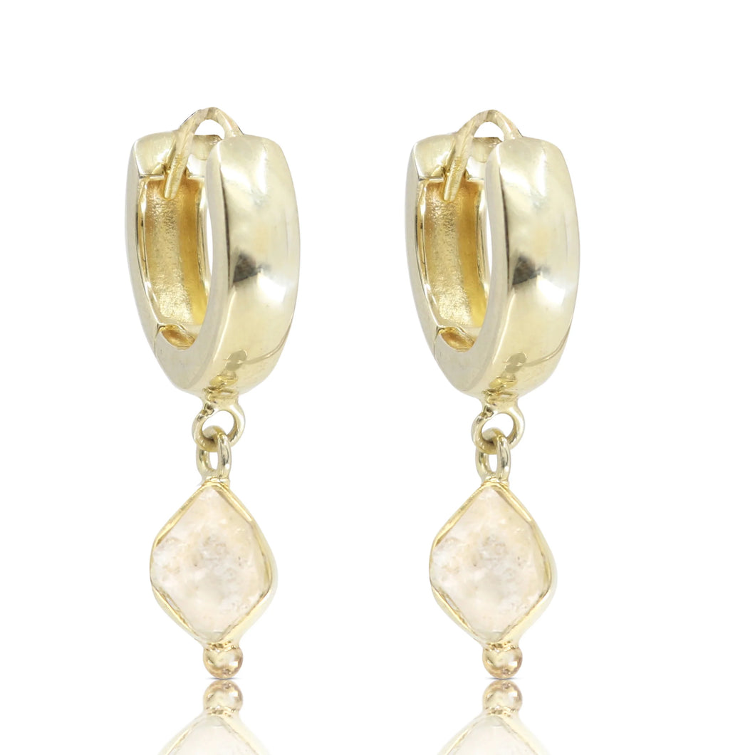 Herkimer Diamond Gold Huggies - ToniMay