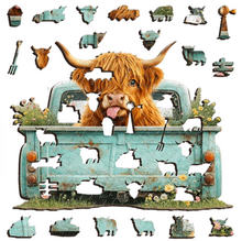 Load image into Gallery viewer, Highland Cow Country Ride Wooden Puzzle