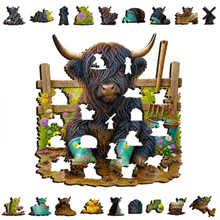 Load image into Gallery viewer, Highland Cow Muddy Play Wooden Puzzle