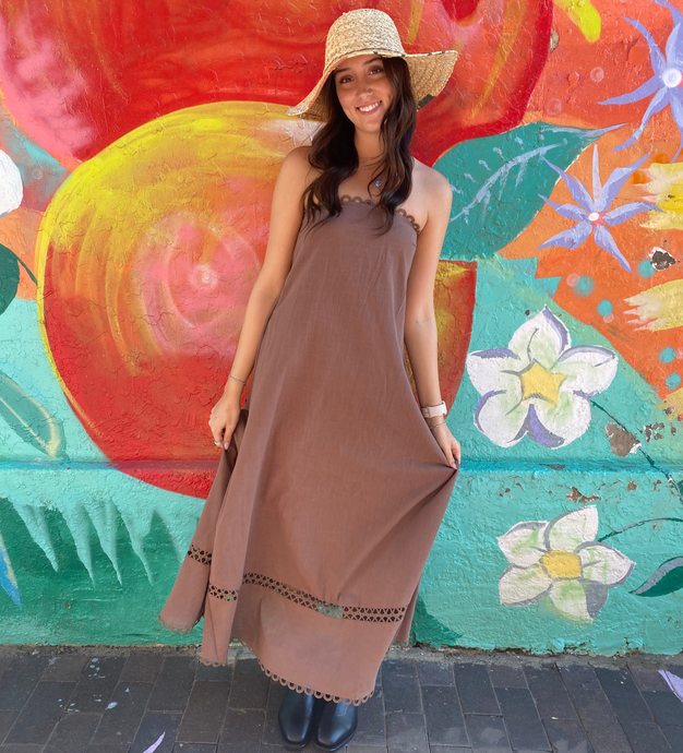 Brown Lace Ladder Maxi Dress - By Frankie