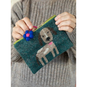 Turquoise Dog Intarsia Sweater Pouch