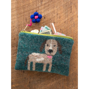 Turquoise Dog Intarsia Sweater Pouch