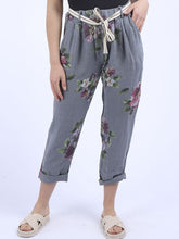 Load image into Gallery viewer, &#39;Rhoda&#39; Charcoal Floral Print Linen Trouser