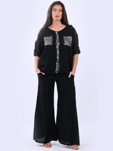 Load image into Gallery viewer, Black Wide Leg Linen Palazzo Pant