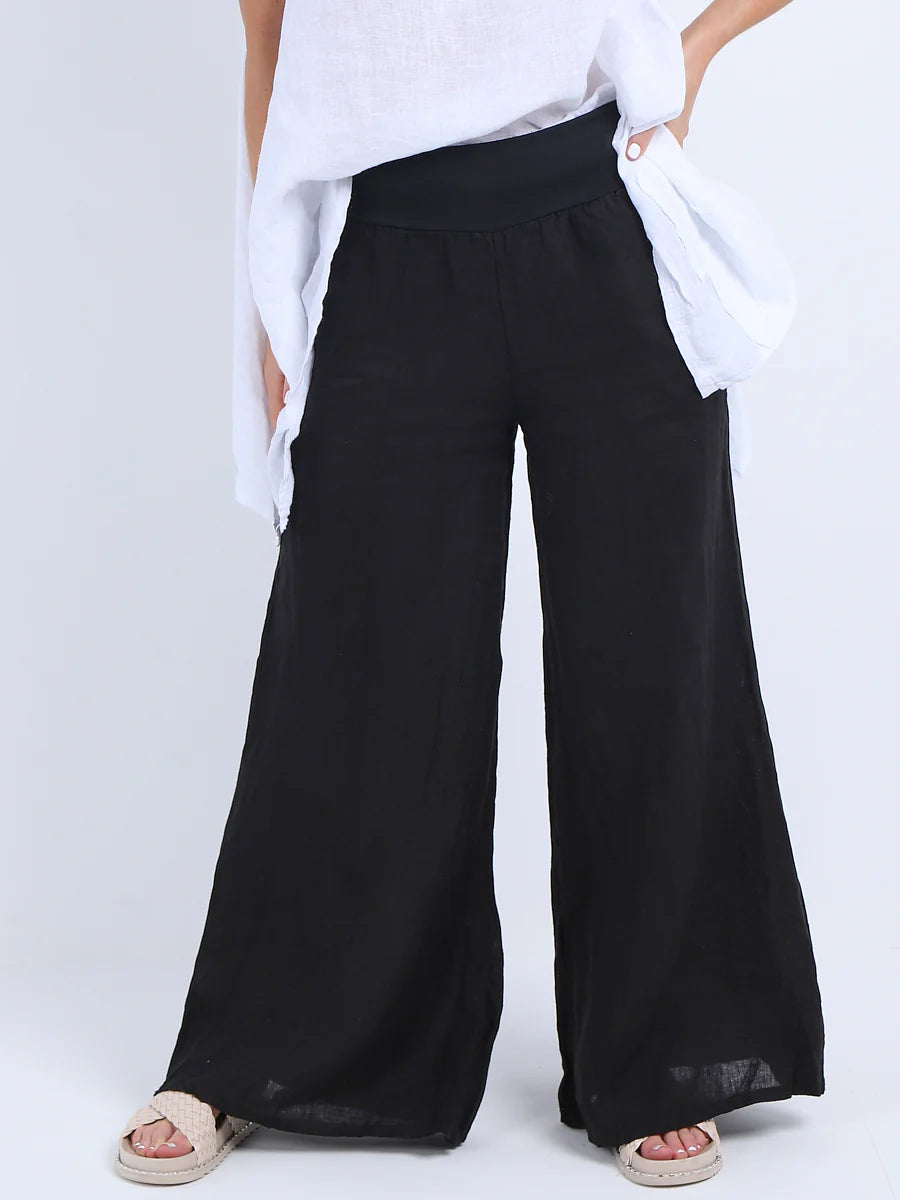Black Wide Leg Linen Palazzo Pant