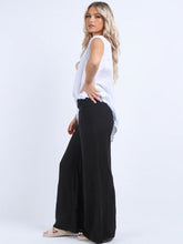 Load image into Gallery viewer, Black Wide Leg Linen Palazzo Pant