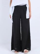 Load image into Gallery viewer, Black Wide Leg Linen Palazzo Pant