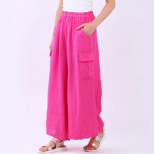 Load image into Gallery viewer, Fuchsia Wide Leg Cargo Linen Pant