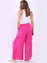 Load image into Gallery viewer, Fuchsia Wide Leg Cargo Linen Pant