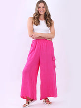 Load image into Gallery viewer, Fuchsia Wide Leg Cargo Linen Pant