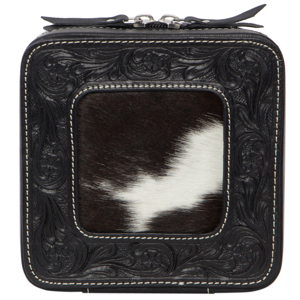 Jewellery Box Black & White Tooled Cowhide