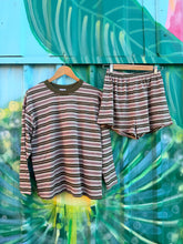Load image into Gallery viewer, Khaki/Beige Stripe Long Sleeve Top &amp; Short Set - By Frankie