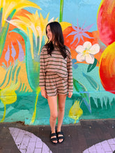 Load image into Gallery viewer, Khaki/Beige Stripe Long Sleeve Top &amp; Short Set - By Frankie