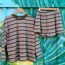 Load image into Gallery viewer, Khaki/Beige Stripe Long Sleeve Top &amp; Short Set - By Frankie