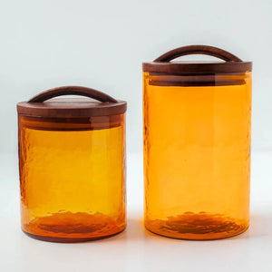 Amber Large Canister - Handblown Recycled Glass