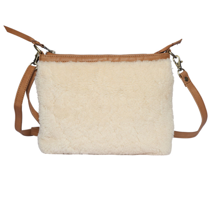 Natural Sheep Fur & Tan Leather Sling Bag