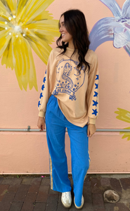 La Sirena Beige L/S Top & Blue Pant Set - By Frankie