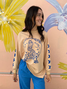 La Sirena Beige L/S Top & Blue Pant Set - By Frankie