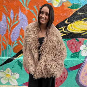Latte Mongolian Fleece Cropped Jacket
