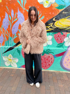 Latte Mongolian Fleece Cropped Jacket