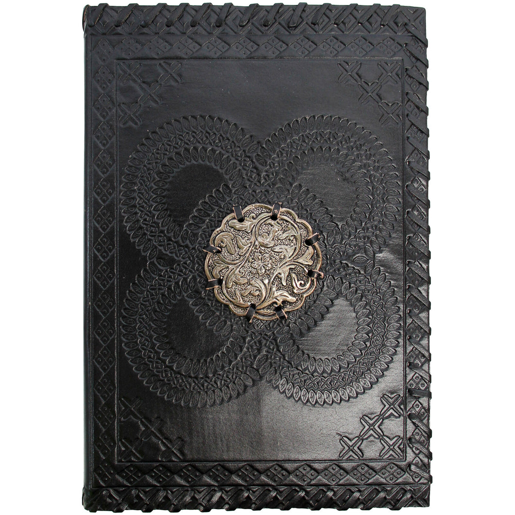 Large Black Medal Leather Notebook