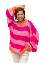 Load image into Gallery viewer, Pink Stripe Lele Mohair &amp; Wool Mix Chunky Sweater