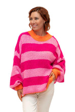 Load image into Gallery viewer, Pink Stripe Lele Mohair &amp; Wool Mix Chunky Sweater