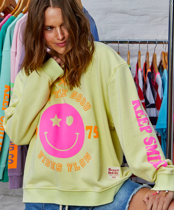 Lemon Happy Smily Washed Sweat - Hammill & Co