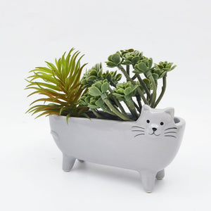 Long Cat Planter Grey 15cm