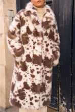 Load image into Gallery viewer, Long Cow Print Faux Fur Coat