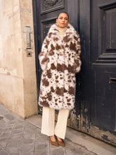 Load image into Gallery viewer, Long Cow Print Faux Fur Coat